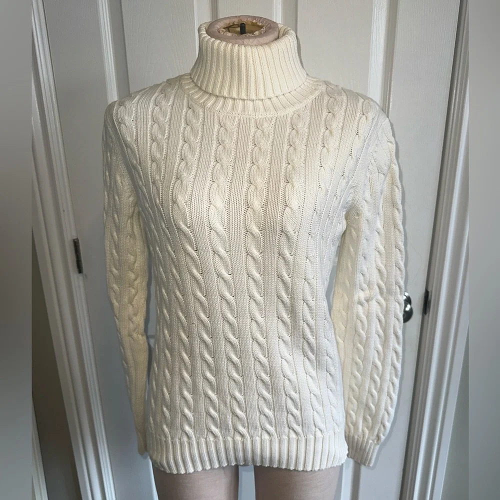Tommy Hilfiger White Cable Knit Turtleneck Sweater - Picture 1 of 5